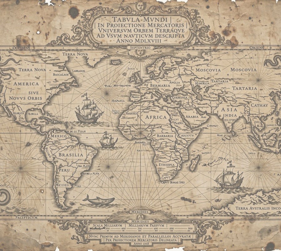 Antique Mercator projection world map